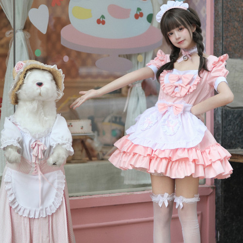 cosplay日系軟妹女僕裝連衣裙清純可愛粉色女傭製服套裝角色扮演