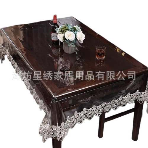 新款pvc桌布防水防油免洗蕾絲裝飾家用軟玻璃透明桌布