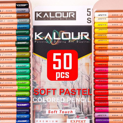KALOUR新款50件彩色鉛筆套裝專業粉畫彩鉛手繪填圖色粉彩色碳筆
