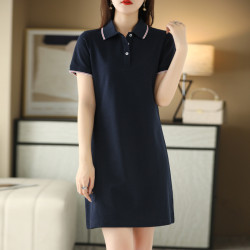 夏季polo連衣裙休閒顯瘦中長款T恤裙印工作服女工裝職員製服