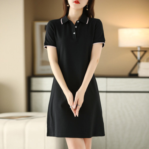 夏季polo連衣裙休閒顯瘦中長款T恤裙印工作服女工裝職員製服