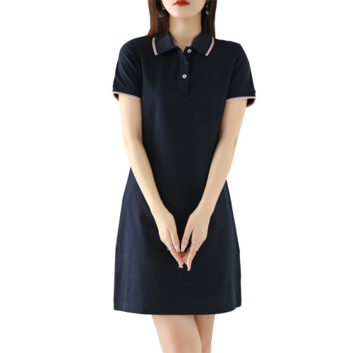 夏季polo連衣裙休閒顯瘦中長款T恤裙印工作服女工裝職員製服