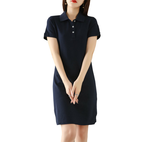 夏季polo連衣裙運動顯瘦中長款T恤裙印工作服女工裝職員製服