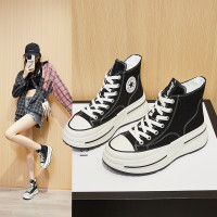 厚底帆布鞋2023新款增高休閒小白鞋學院風高幫減齡透氣韓版純色潮