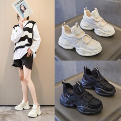 真皮老爹鞋女韓版2025春秋新款黑色厚底內增高ins網紅百搭運動鞋