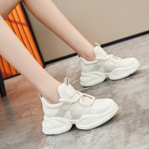 真皮老爹鞋女韓版2025春秋新款黑色厚底內增高ins網紅百搭運動鞋