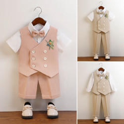 兒童禮服春裝新款英倫紳士馬甲套裝男童花童婚禮服寶寶周嵗演出服