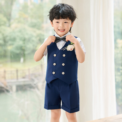 兒童西裝禮服春夏裝新款英倫紳士馬甲套裝男童花童主持演出服