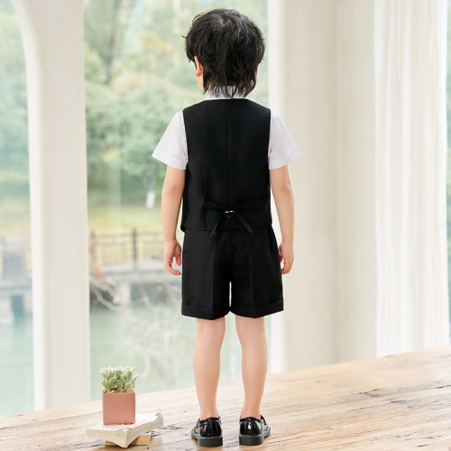 兒童西裝禮服春夏裝新款英倫紳士馬甲套裝男童花童主持演出服
