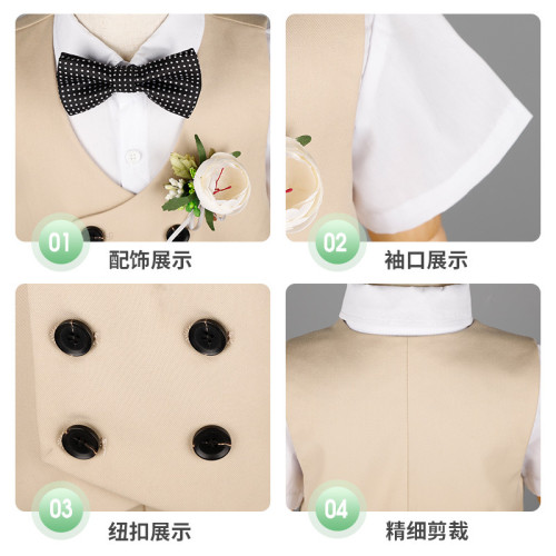 兒童西裝禮服春夏裝新款英倫紳士馬甲套裝男童花童主持演出服