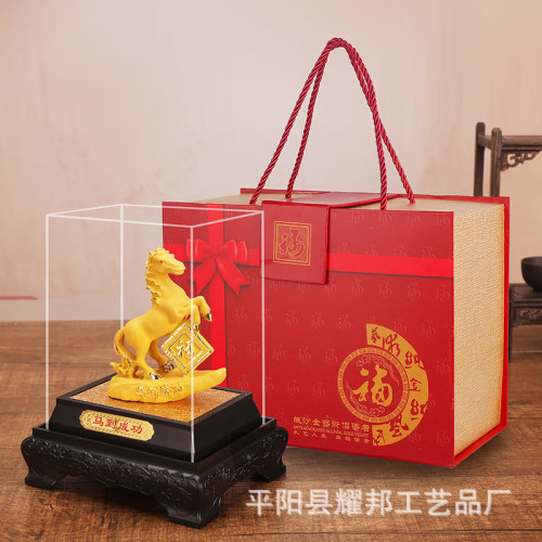 絨沙金馬前程萬裡馬到成功家居擺件樹脂工藝品結婚禮物創意禮品