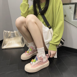 厚底松糕白色帆布鞋女2024春季新款小白鞋時尚休閒板鞋百搭學生潮