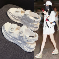 涼鞋女仙女風2025年新款夏季百搭女款厚底松糕魔術貼運動沙灘涼鞋