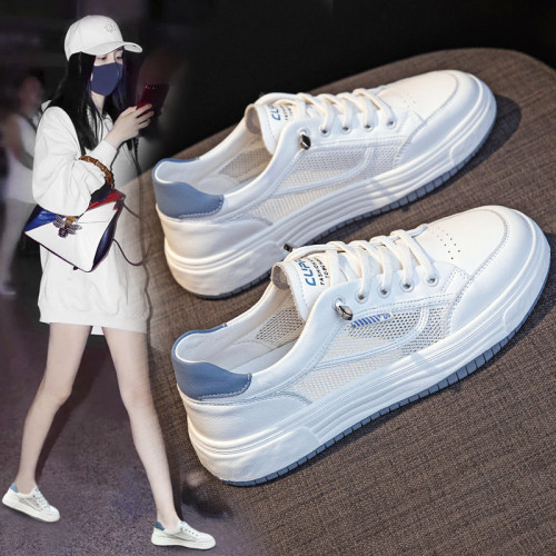 透氣小白鞋女2025夏季新款鏤空網面薄款單鞋爆款厚底休閒逛街板鞋