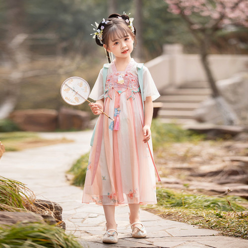 漢服女童古裝女孩超仙風連衣裙夏款兒童古風唐裝秋季女童漢服