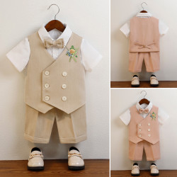 兒童西服套裝短袖襯衫馬甲短褲男童活動演出服生日周嵗花童婚禮服