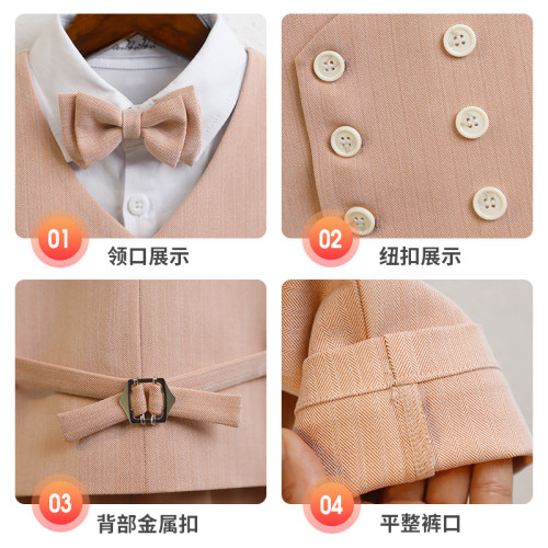 兒童西服套裝短袖襯衫馬甲短褲男童活動演出服生日周嵗花童婚禮服