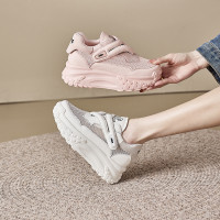 2026真皮小碼休閒鞋女 厚底內增高韓版老爹鞋女 魔術貼學生小白鞋