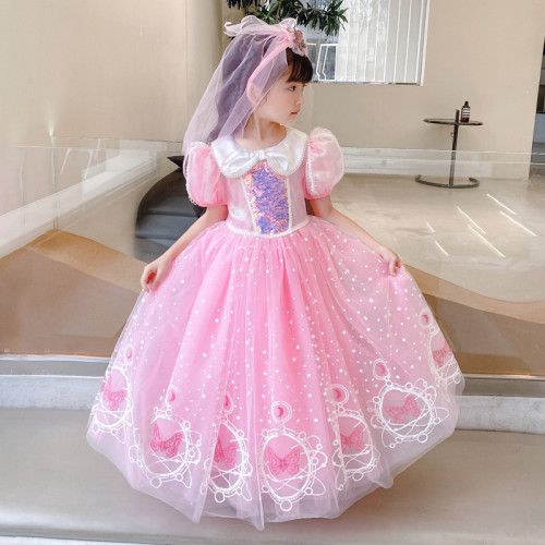 高級感愛莎公主裙女童夏季連衣裙兒童蓬蓬網紗生日洛麗塔禮服裙子