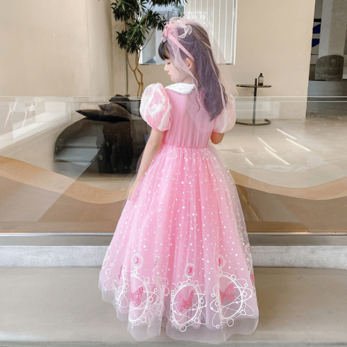 高級感愛莎公主裙女童夏季連衣裙兒童蓬蓬網紗生日洛麗塔禮服裙子