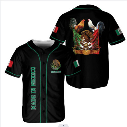 2023新款墨西哥ebay3D印花夏季v領下擺紐釦棒球服