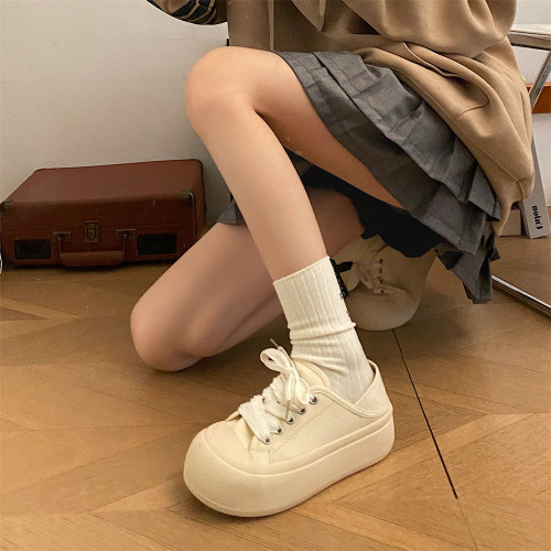 爆款超火厚底帆布鞋女2023新款春秋港風學生輕便小白鞋百搭板鞋子