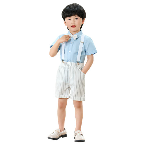 男童短袖襯衫背帶短褲套裝中小童幼兒園六一活動主持人禮服演出服