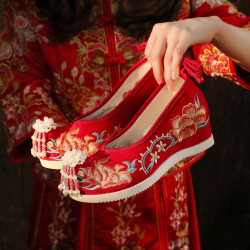 【爆珠款】春夏新款流蘇漢服鞋古風綉花鞋新娘鞋秀禾婚鞋中式增高
