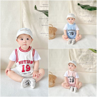 ins嬰幼兒連體衣2026年夏季假兩件設計籃球哈衣男女寶寶外出爬服