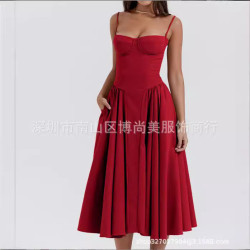 夏季裙子新款法式復古長裙宮廷風多巴胺穿搭吊帶連衣裙女