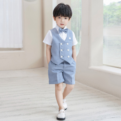 兒童禮服夏季新款短袖時尚馬甲套裝寶寶周嵗花童婚禮主持人演出服
