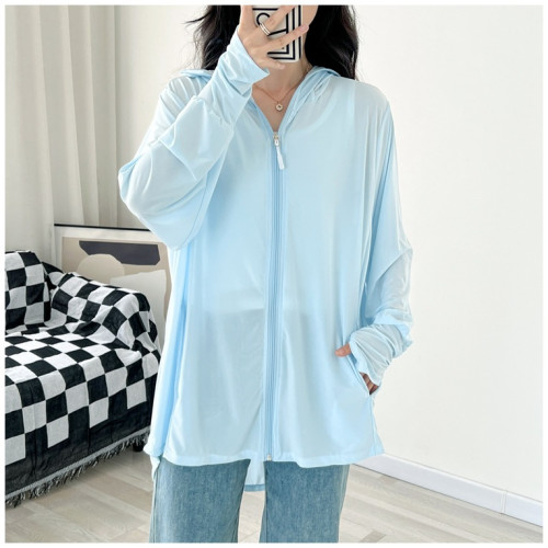 56057防曬衫輕薄冰絲外套大帽簷戶外騎車遮陽服夏季大碼女裝300斤