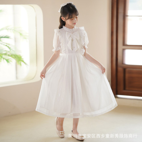 女童連衣裙夏季長款禮服新款超仙公主裙中大兒童韓版短袖雪紡夏裝