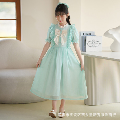 女童連衣裙夏季長款禮服新款超仙公主裙中大兒童韓版短袖雪紡夏裝