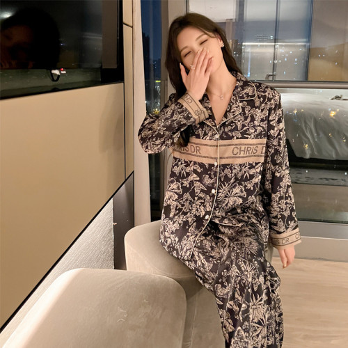 2024新款睡衣女性感黑金蝴蝶春秋長袖長褲薄款可外穿家居服