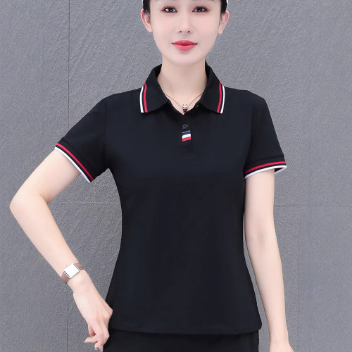 翻領夏裝短袖t恤女白色POLO衫夏季大碼女裝遮肚光板打底