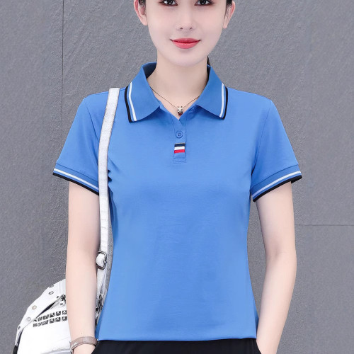 翻領夏裝短袖t恤女白色POLO衫夏季大碼女裝遮肚光板打底