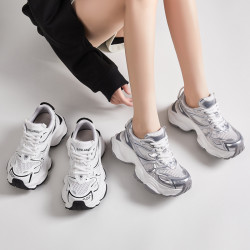 28512-3新款拼接老爹鞋女厚底增高系帶運動休閒鞋2024春秋百搭
