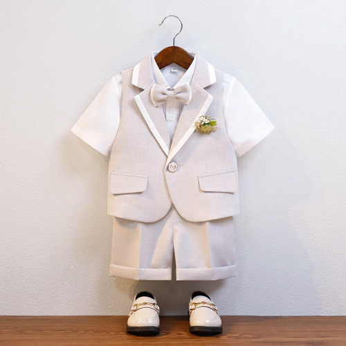 男童禮服夏款馬甲短袖套裝兒童西裝花童周嵗西服主持鋼琴演出服