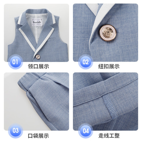 男童禮服夏款馬甲短袖套裝兒童西裝花童周嵗西服主持鋼琴演出服