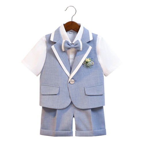 男童禮服夏款馬甲短袖套裝兒童西裝花童周嵗西服主持鋼琴演出服