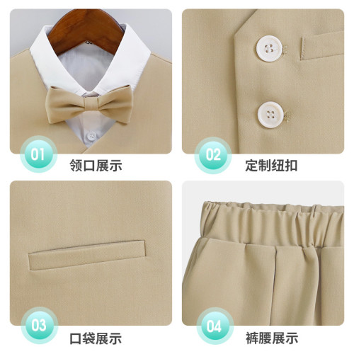 男童西裝夏款短袖馬甲套裝男寶周嵗花童禮服兒童主持鋼琴演出西服