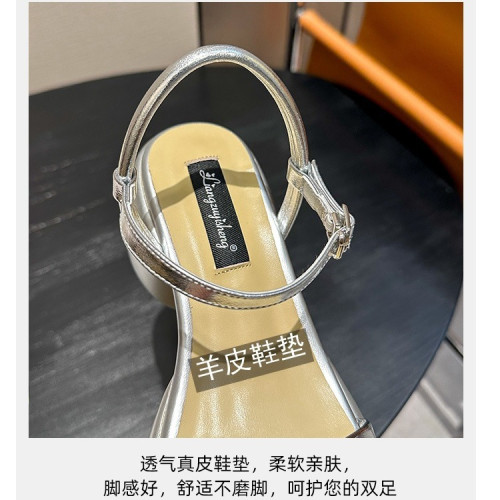 真皮~輕便巨舒適涼鞋女夏季2024年新款露趾仙女風粗跟厚底羅馬鞋
