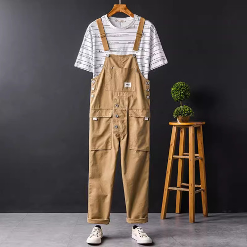 管家背帶褲連體褲多口袋情侶吊帶褲直筒工作服男寬松工作褲青年