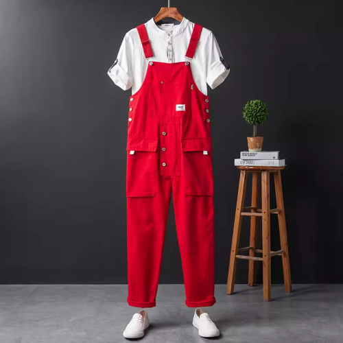 管家背帶褲連體褲多口袋情侶吊帶褲直筒工作服男寬松工作褲青年