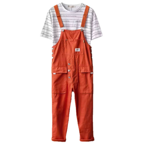 管家背帶褲連體褲多口袋情侶吊帶褲直筒工作服男寬松工作褲青年