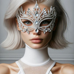 2024時尚萬聖節誇張面具化妝舞會鏤空水鑽面具女mask