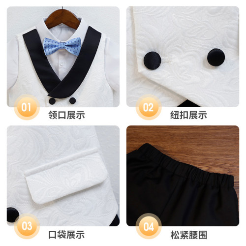 兒童馬甲短袖禮服套裝夏季花童周嵗小西裝男童主持鋼琴走秀演出服