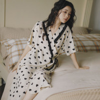 2026夏季7薄款短袖和服孕婦喂奶睡裙縐布棉産後中長款哺乳連衣裙8