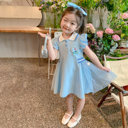 女童愛莎公主裙2025夏季新款洋氣兒童寶寶短袖連衣裙小女孩polo裙